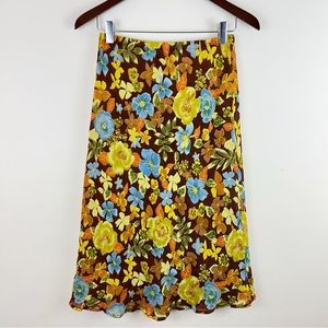 Salaam Floral Vintage Retro Print Lined Midi Skirt S/M
